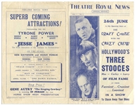 Dublin's ''Theatre Royal News'' Playbill Advertising ''Hollywood's Three Stooges'' on Its Cover, for Their 26 June 1939 Debut Show -- 4pp. Including Covers Measures 5.5'' x 8.75'' Folded -- Very Good